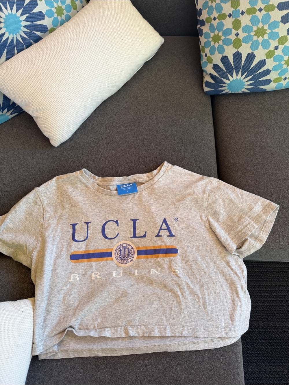 Kids Gray Cropped Bruins Logo T-Shirt